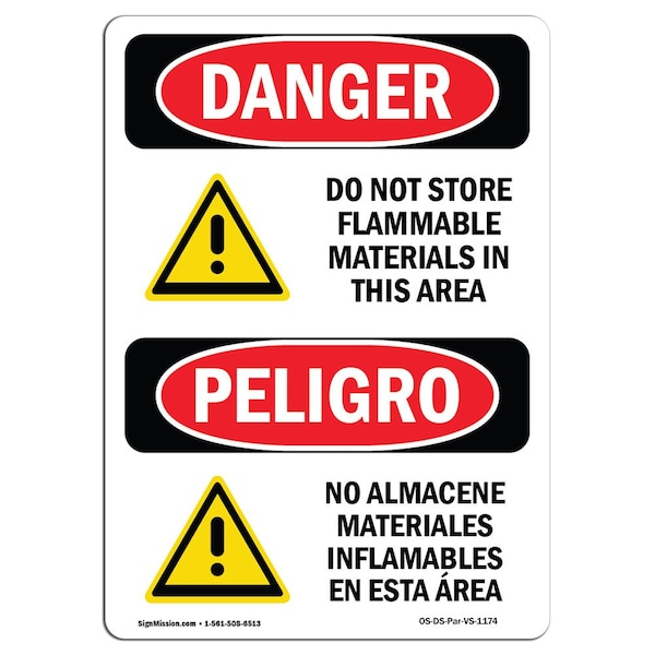Safety Sign, OSHA, 5" Height, Do Not Store Flammable Materials Spanish, 10PK